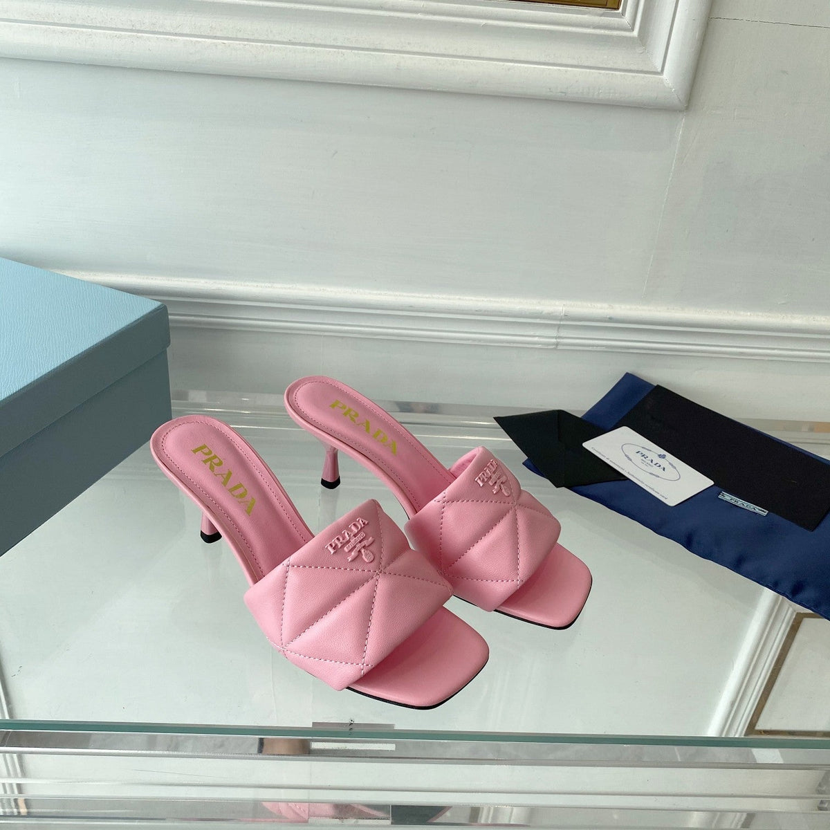 PRA QUILTED HIGH HEELS SANDALS 65 PINK LAMBSKIN