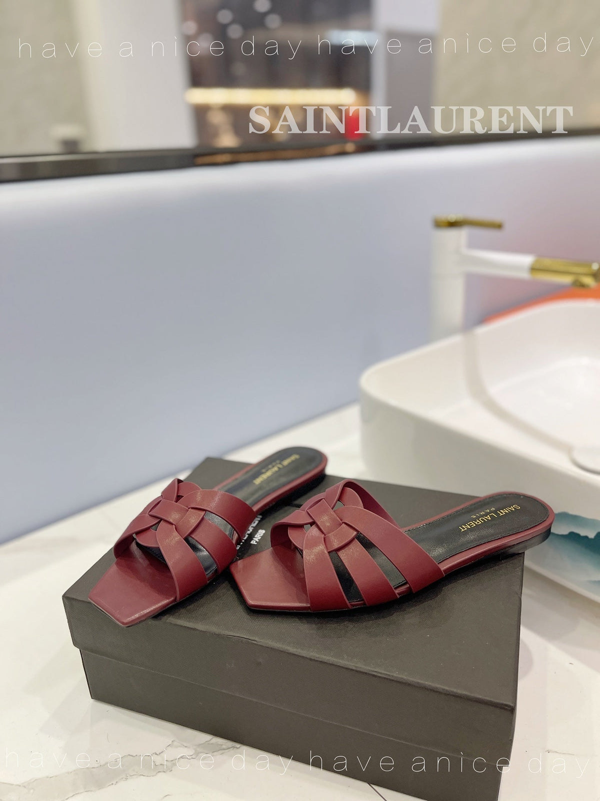 SL TRIBUTE SLIPPERS BERRY CALFSKIN