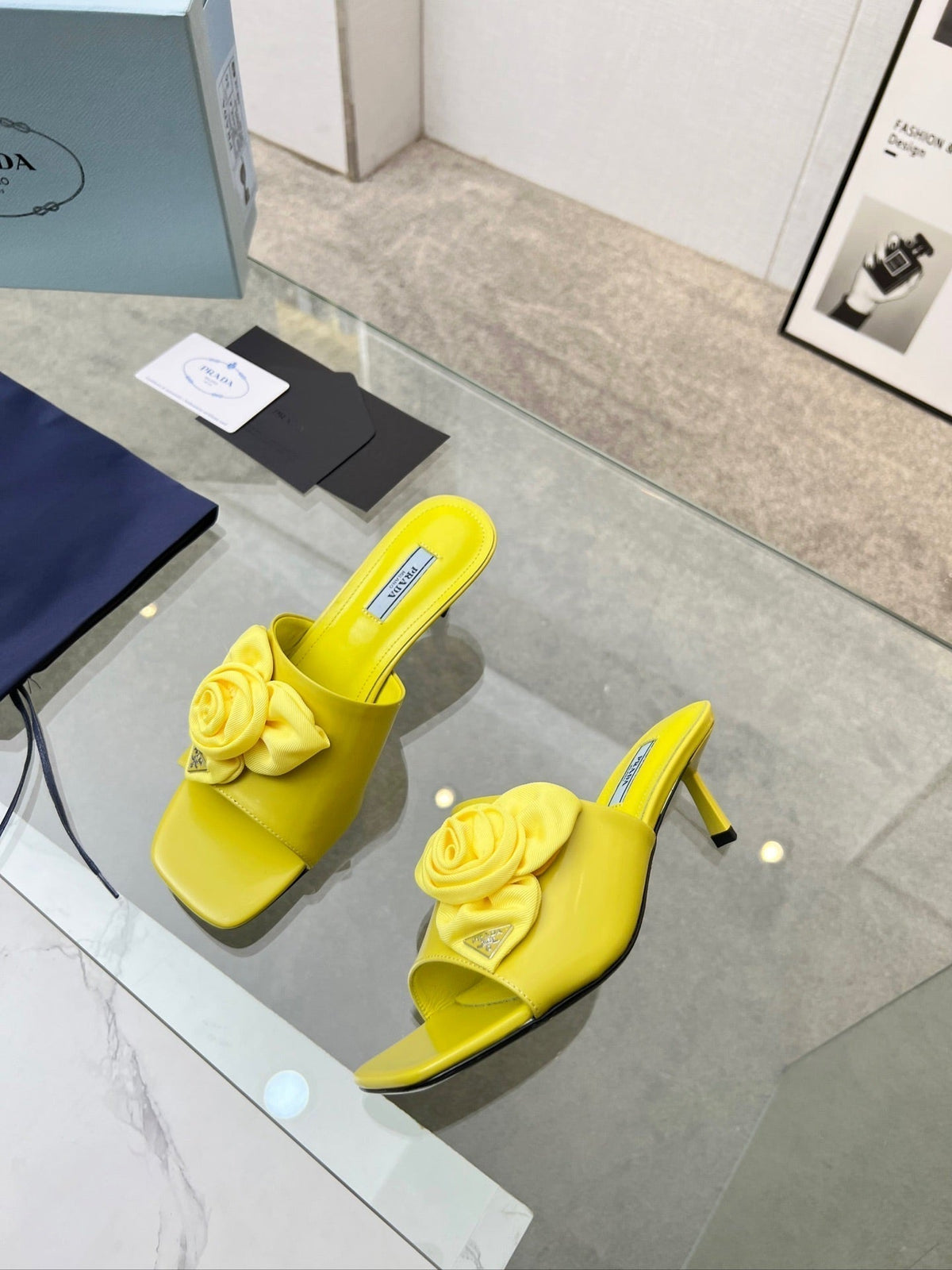 PRA FLOWER POINTED HEELS 55 LEMON CALFSKIN