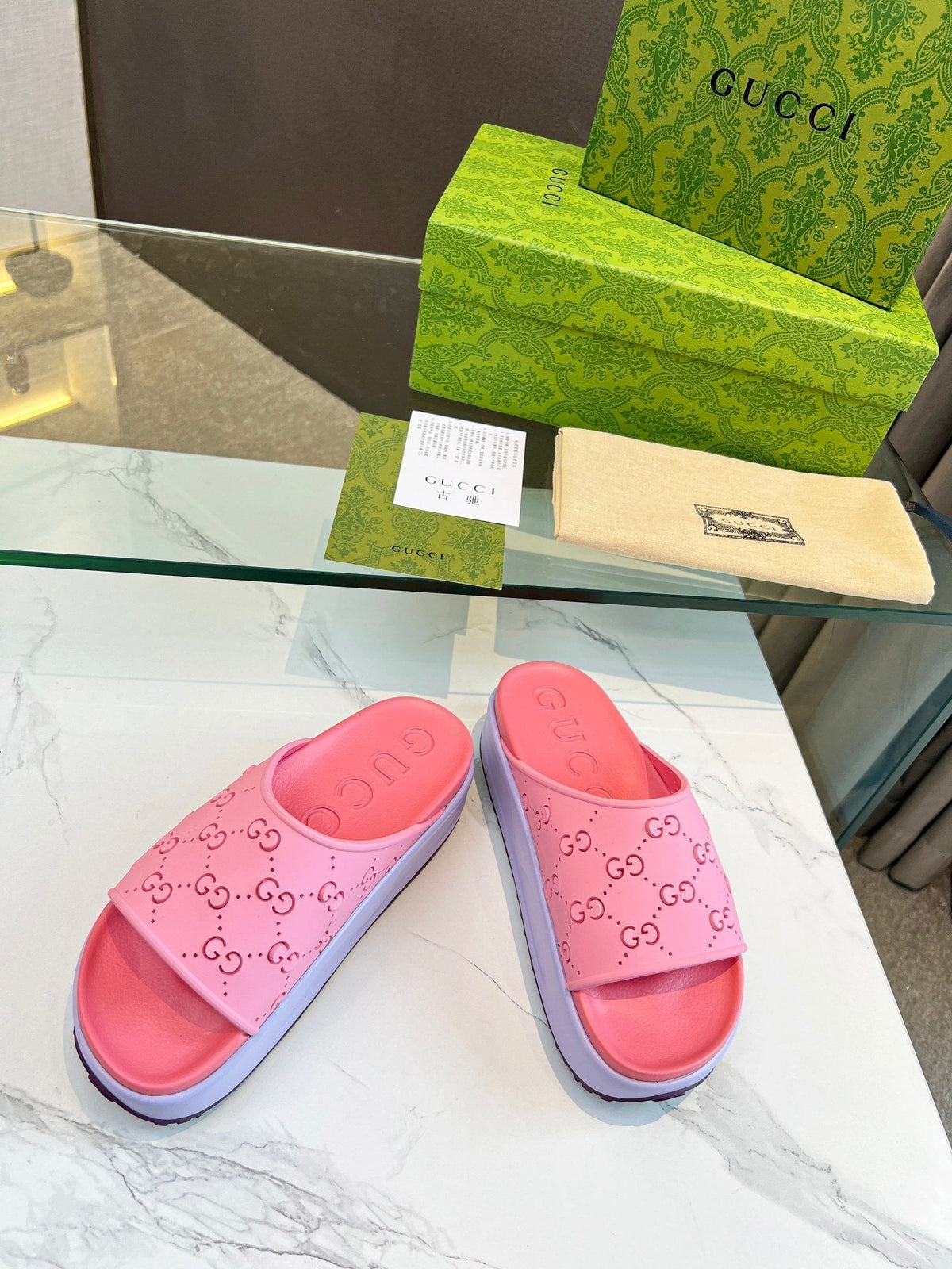 PLATFORM SANDALS IN BABY PINK MONOGRAM IMPORTED TPU
