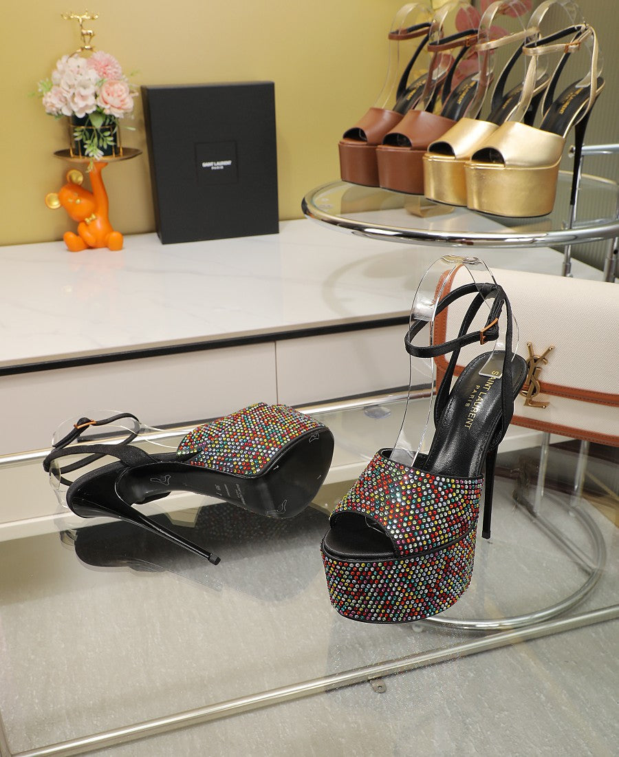 SL SUPER HIGH HEELS SANDAL RAINBOW CRYSTAL SATIN