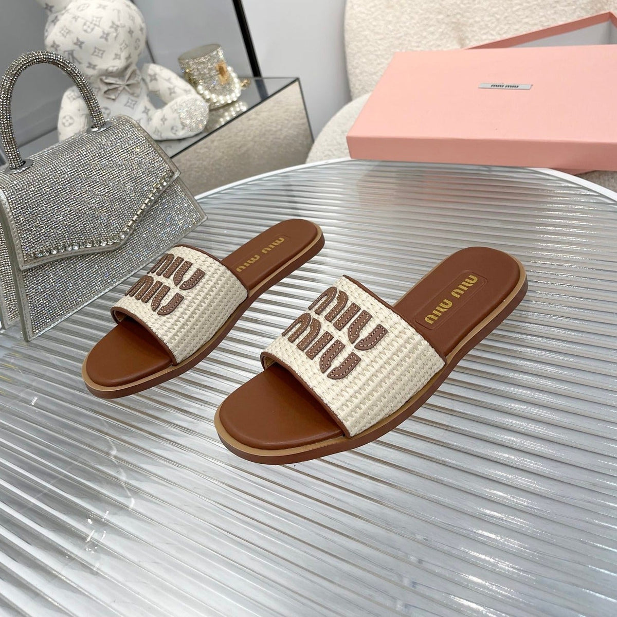 Slippers Brown Leather With Sedge Straps