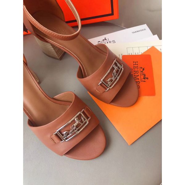 HERM Viaggio 60MM Sandals In Brown Leather