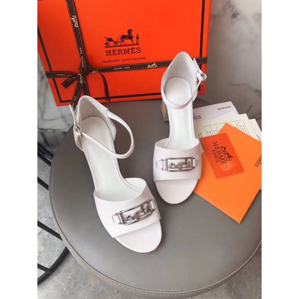 HERM Viaggio 60MM Sandals In White Leather