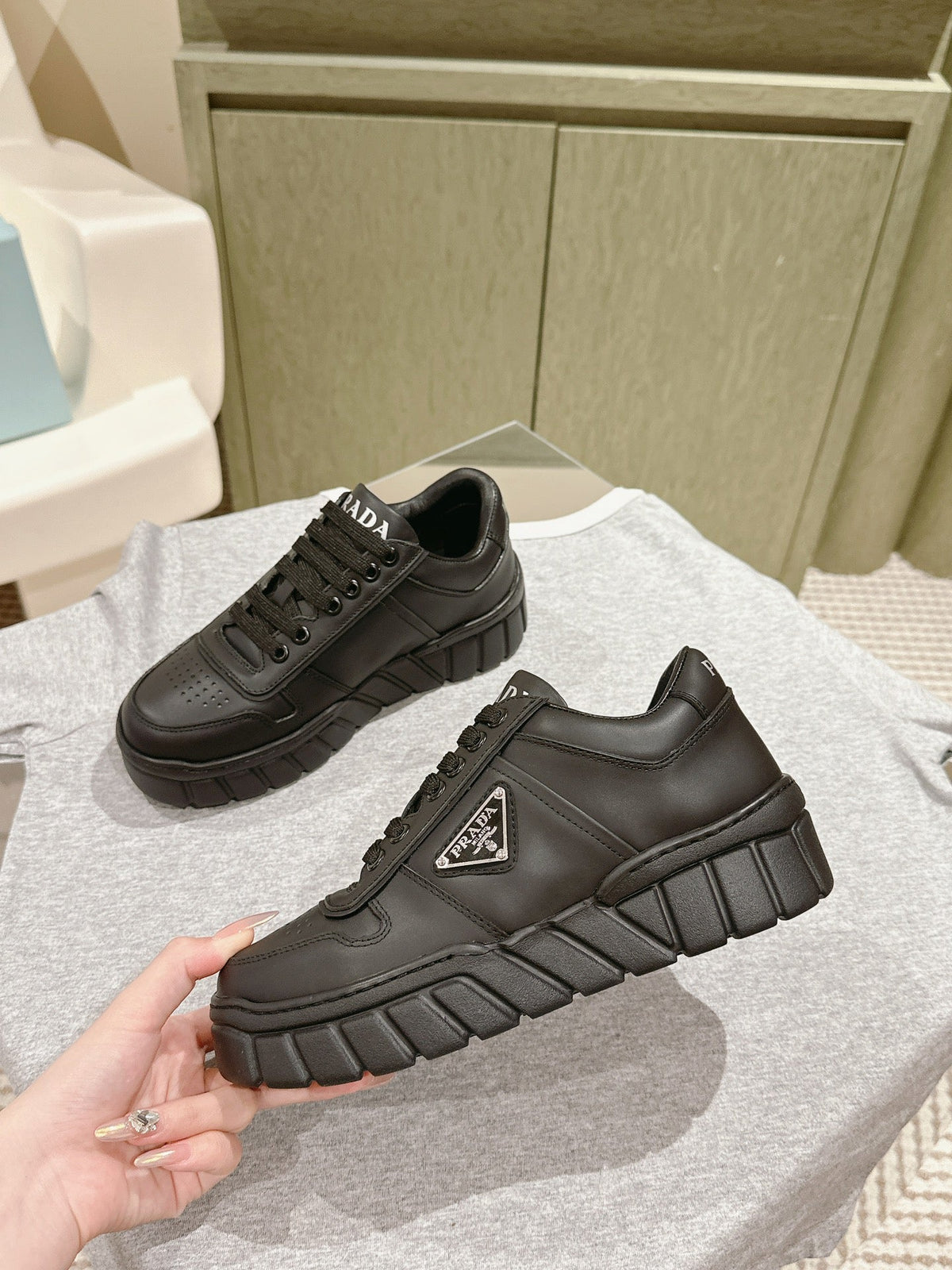PRA FLATFORM SNEAKERS BLACK CALFSKIN