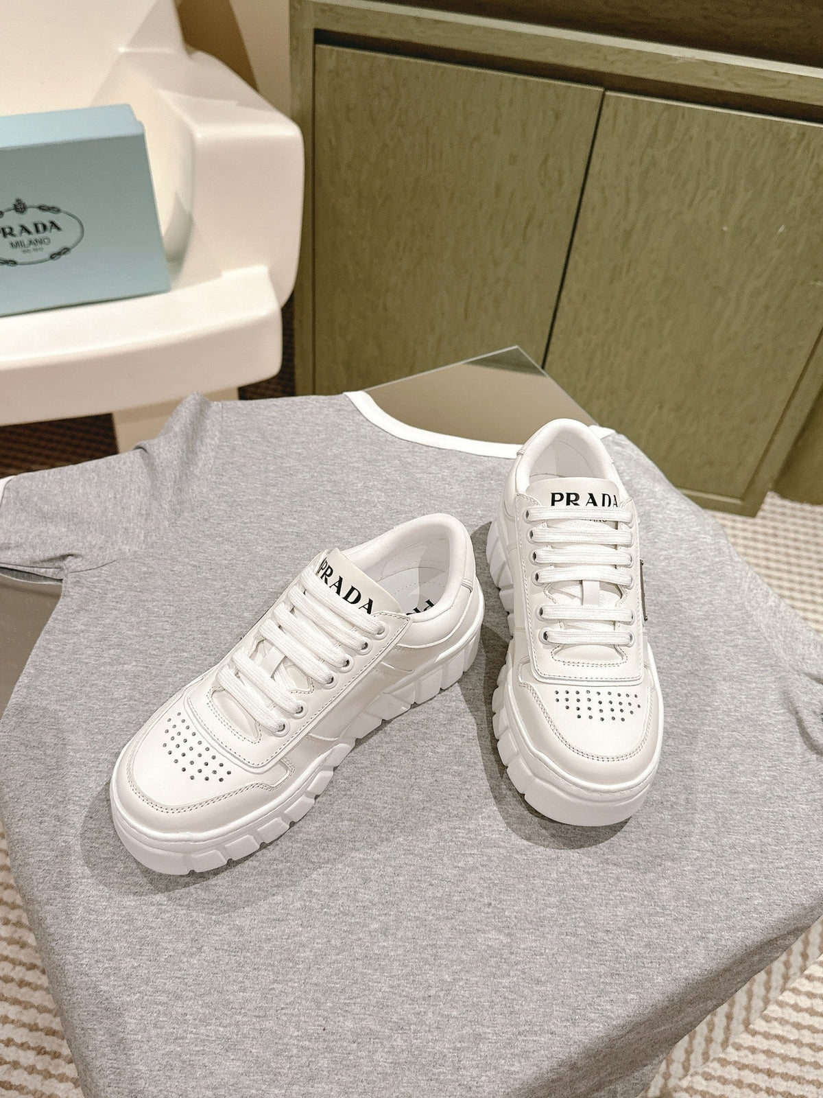 PRA FLATFORM SNEAKERS WHITE CALFSKIN