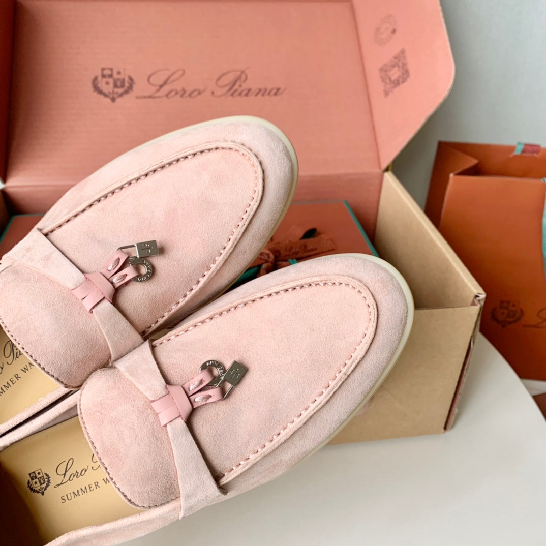 Loro Piana Light Pink Suede Summer Charms Walk Loafers