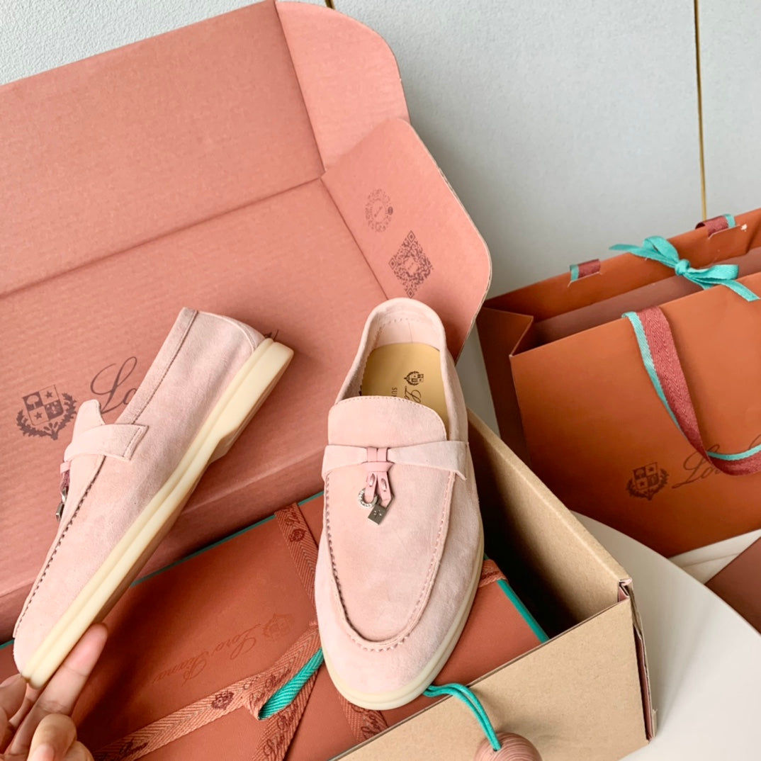 Loro Piana Light Pink Suede Summer Charms Walk Loafers