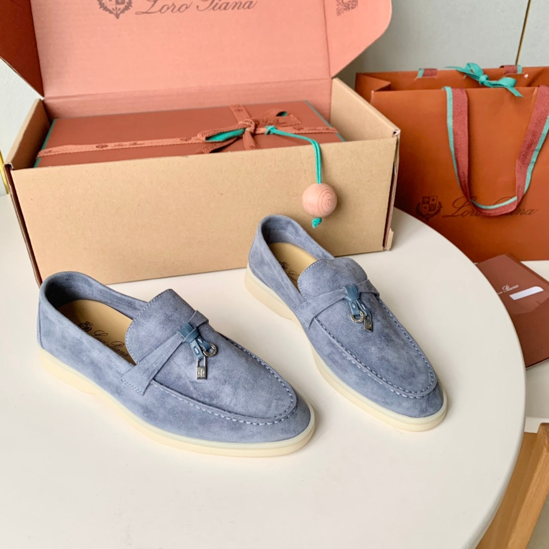 Loro Piana Dark Grey Suede Summer Charms Walk Loafers