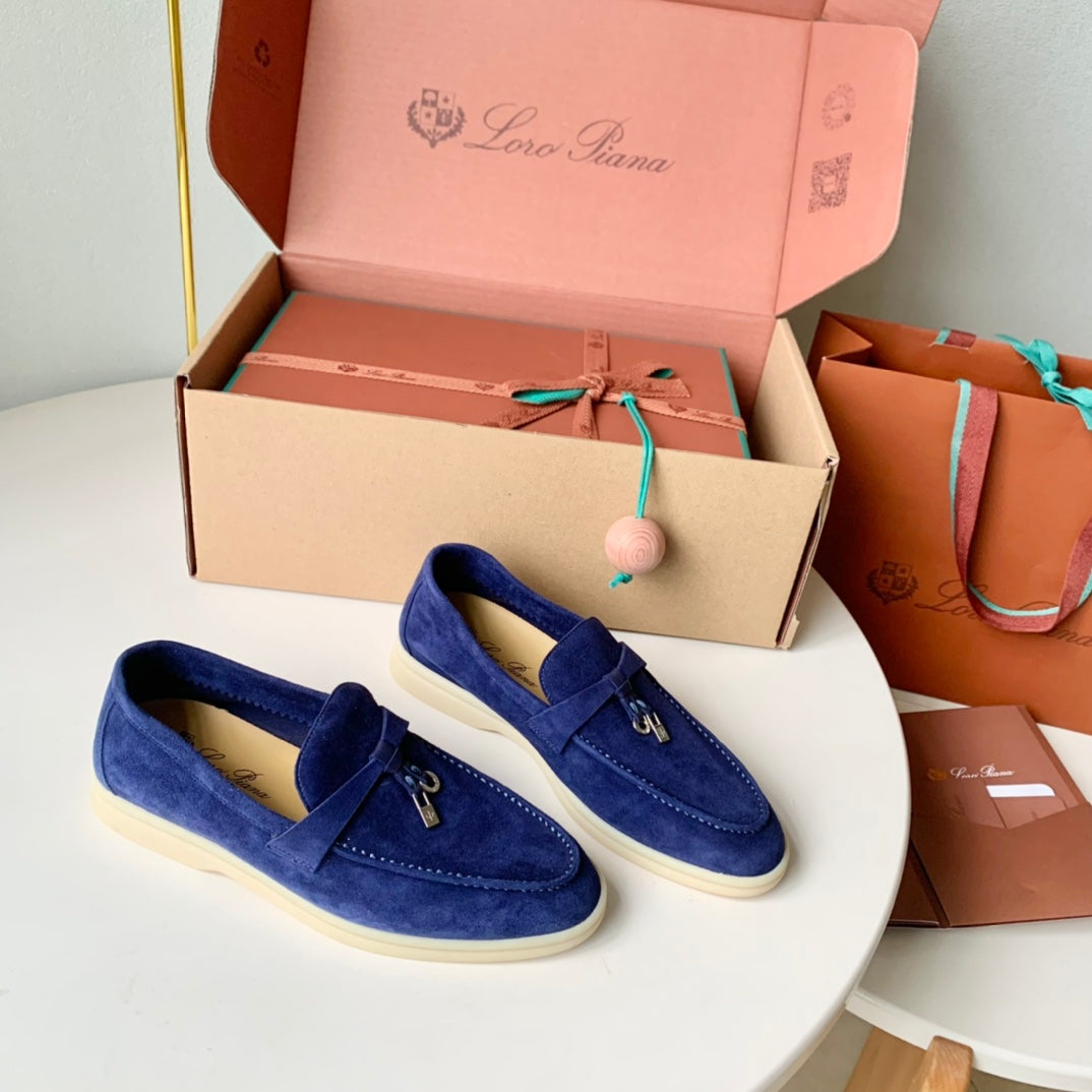 Loro Piana Blue Suede Summer Charms Walk Loafers