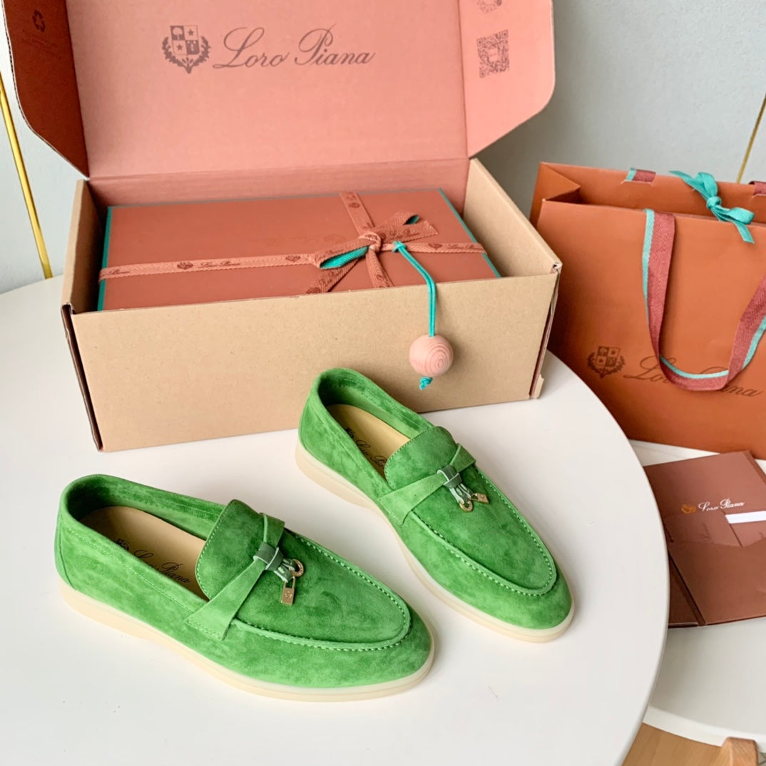 Loro Piana Green Suede Summer Charms Walk Loafers
