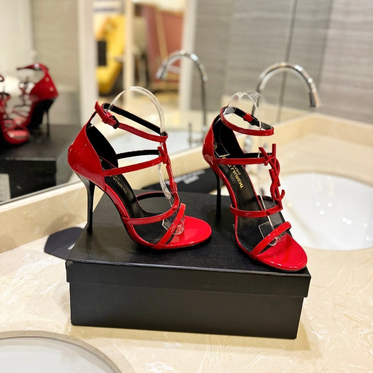 SL CASSANDRA HEELED SANDALS RED CALFSKIN
