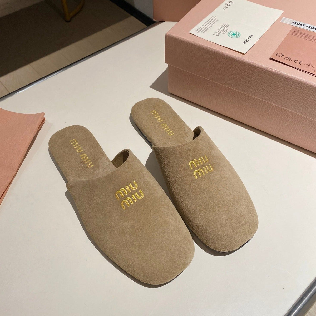 MULES SLIPPERS RETRO KHAKI COLOR SUEDE