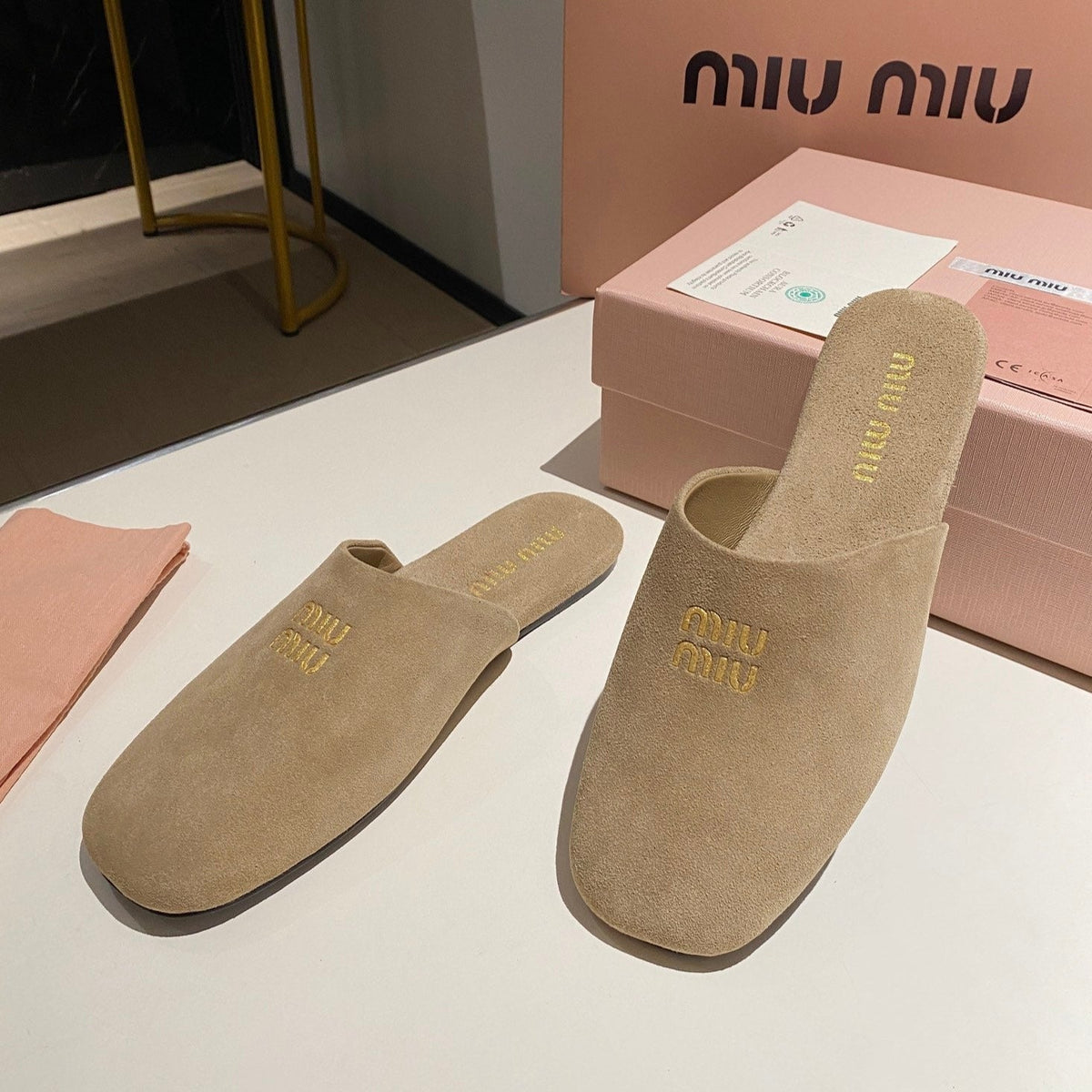 MULES SLIPPERS RETRO KHAKI COLOR SUEDE