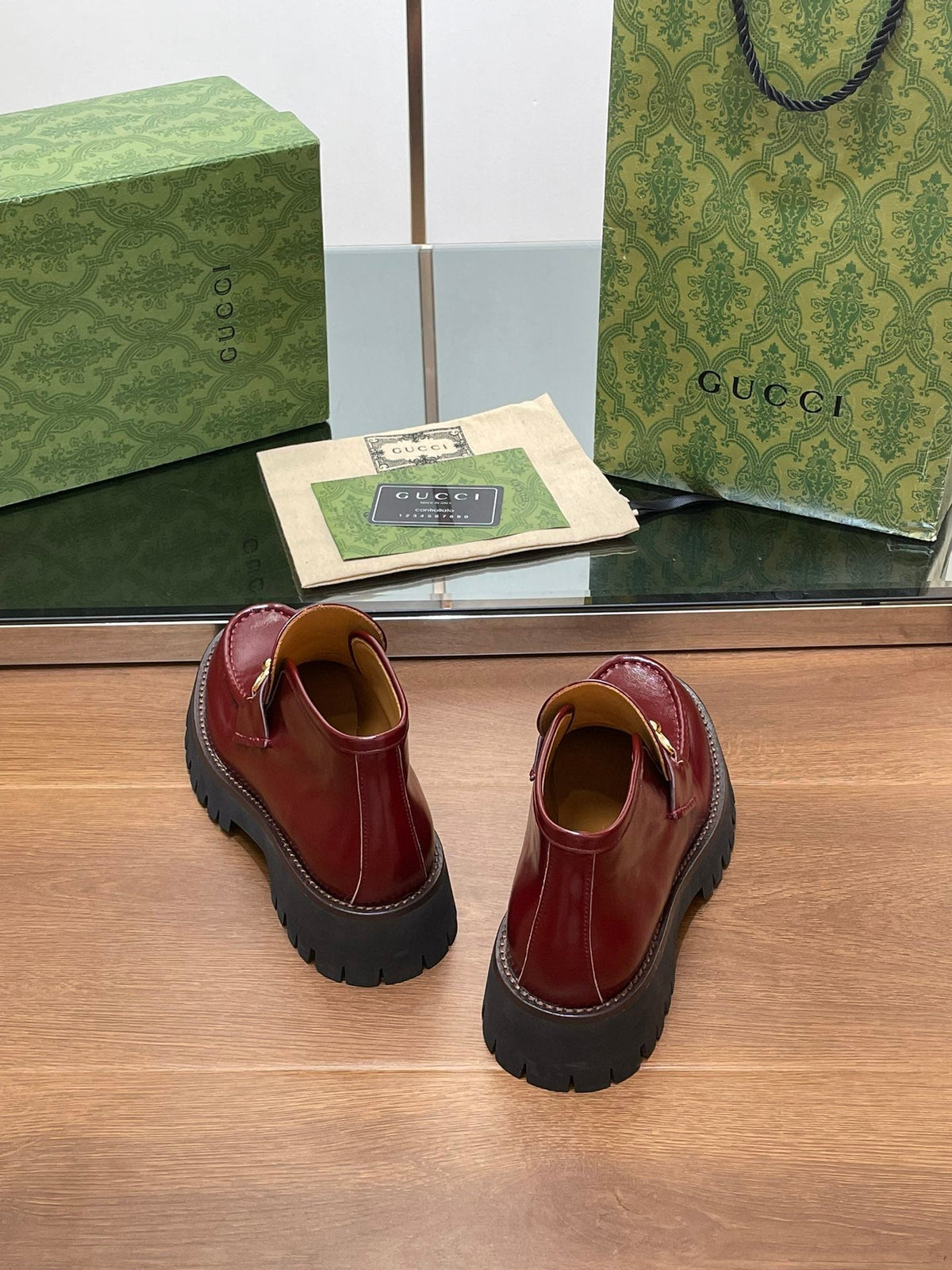 HORSEBIT ANKLE BOOTS 4.5CM IN BURGUNDY RED CALFSKIN