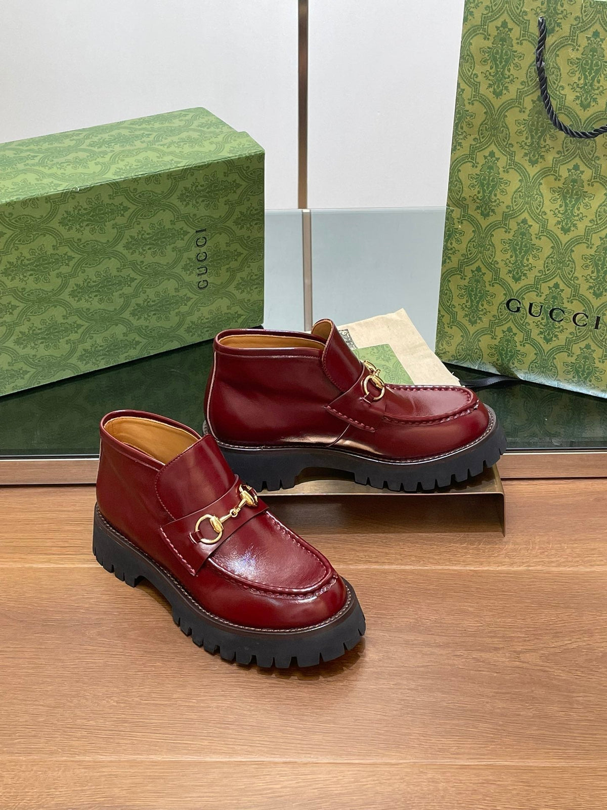HORSEBIT ANKLE BOOTS 4.5CM IN BURGUNDY RED CALFSKIN