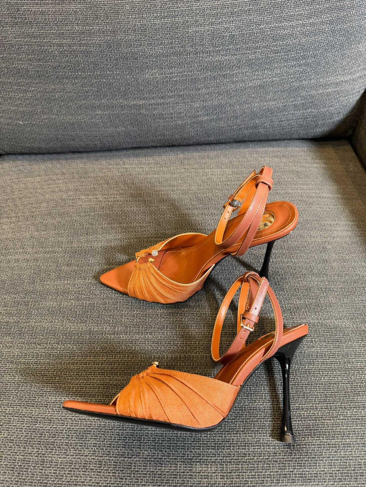 LOLA HIGH SANDALS IN TANGELO ORANGE SMOOTH LAMBSKIN AND DRAPED JERSEY