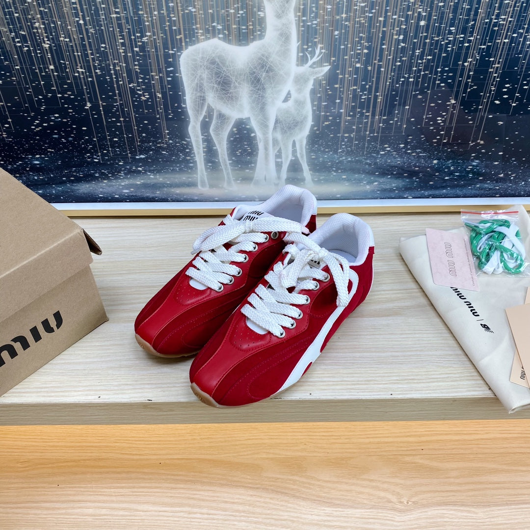 NB Red And Crimson Color Sneakers Cowhide