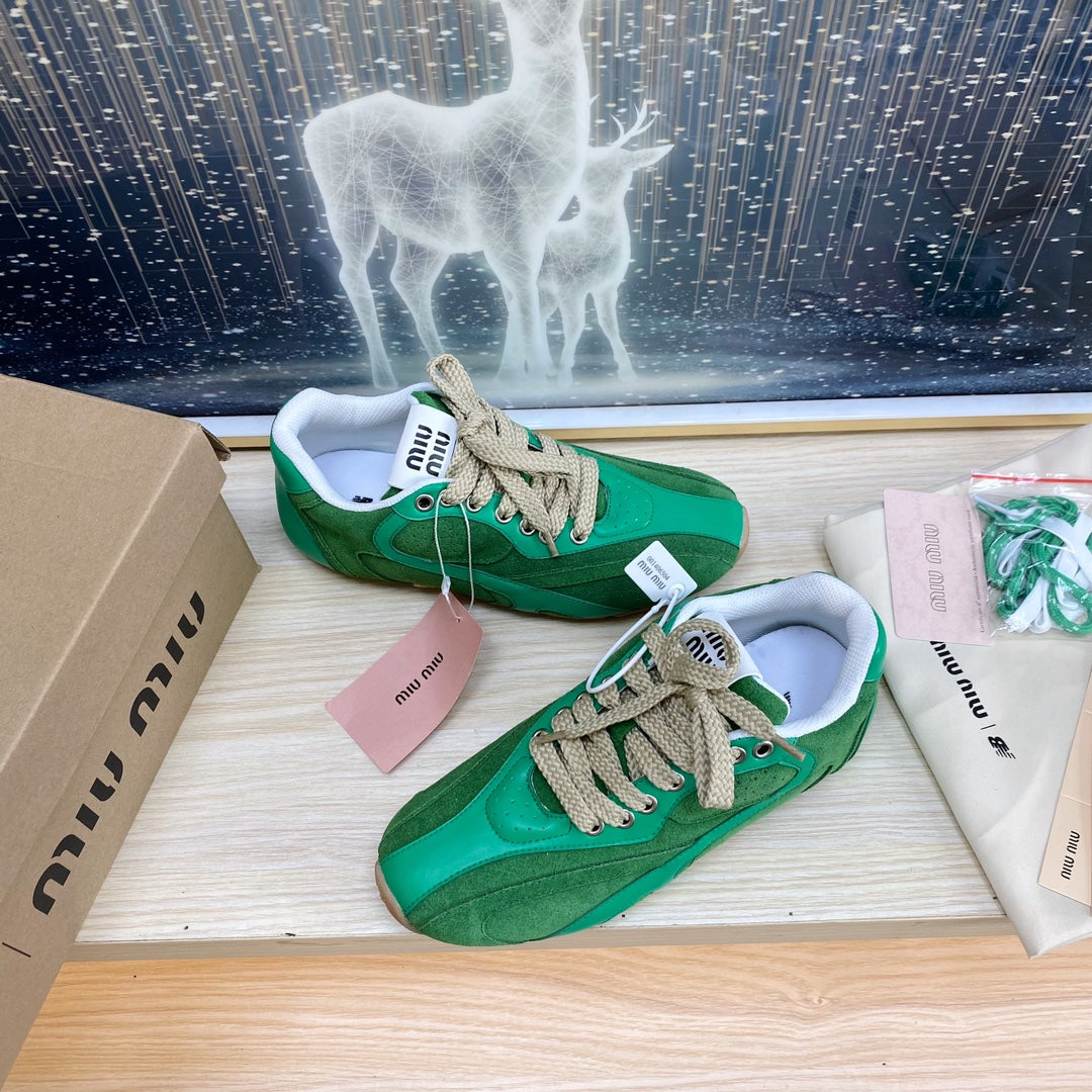 NB Pine Green And Sea Green Color Sneakers Cowhide