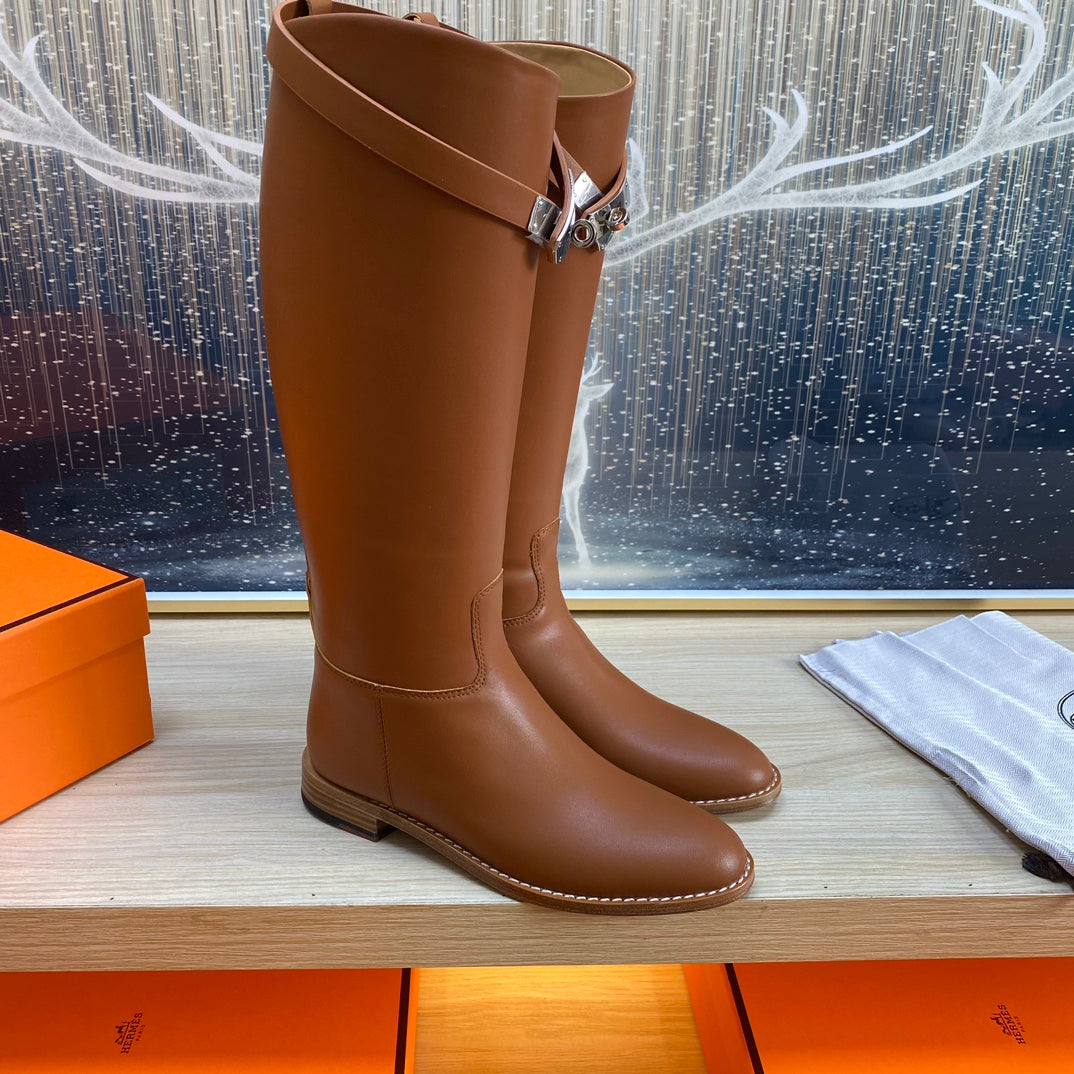 KNEE HIGH BOOTS IN BRONZE BROWN CALFSKIN