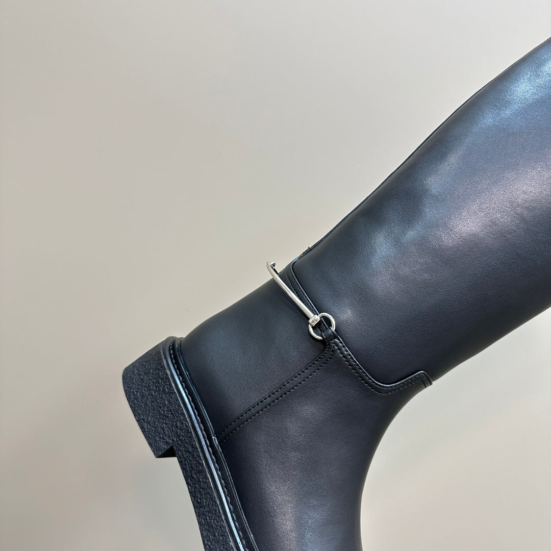 SLIM HORSEBIT KNEE BOOTS WITH WEB IN BLACK CALFSKIN