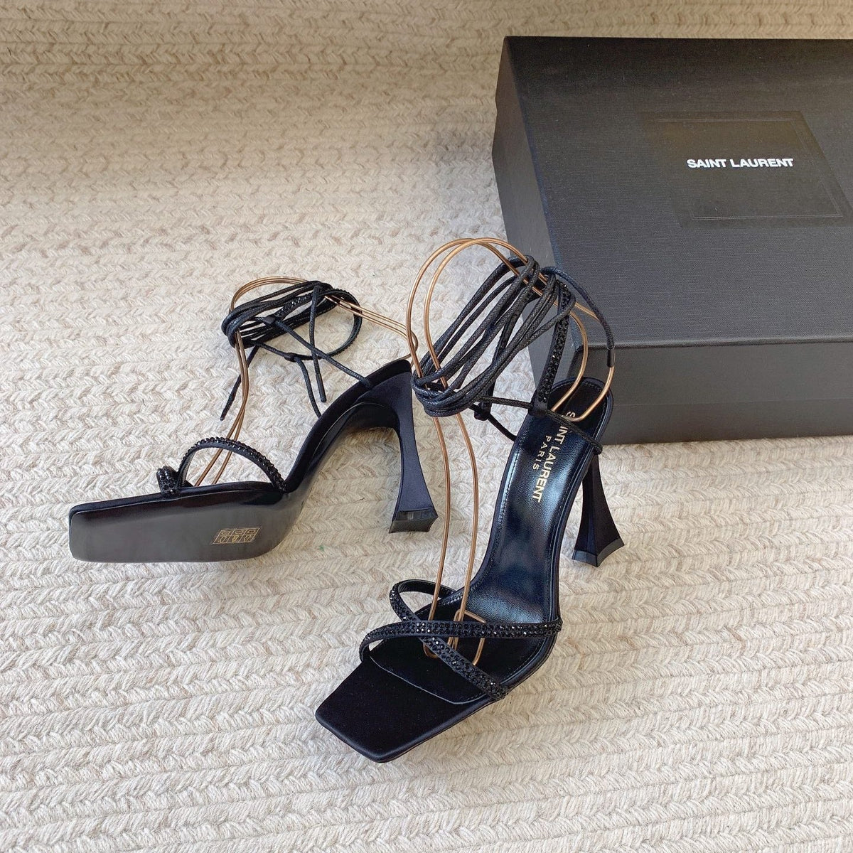 LIZA SANDALS IN BLACK SILK WITH CRYSTALS