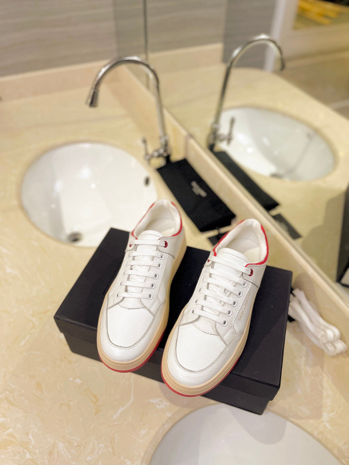 SL SL/61 SNEAKERS WHITE AND RED CALFSKIN