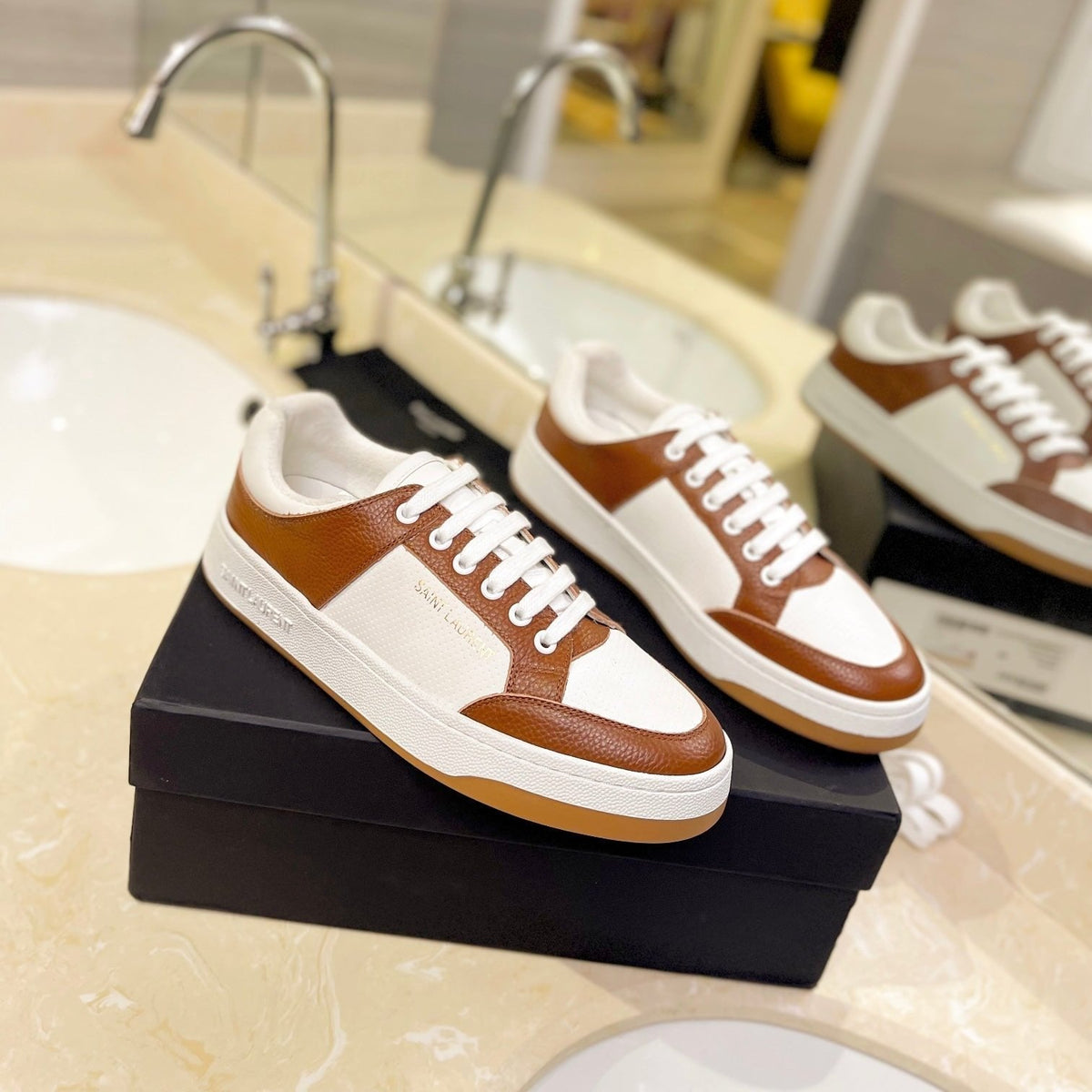 SL SL/61 SNEAKERS WHITE-BROWN CALFSKIN