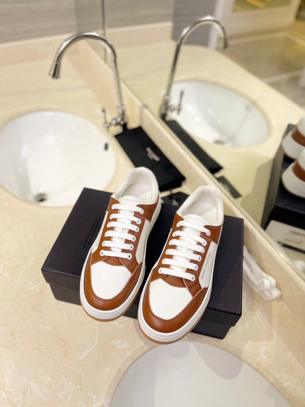 SL SL/61 SNEAKERS WHITE-BROWN CALFSKIN
