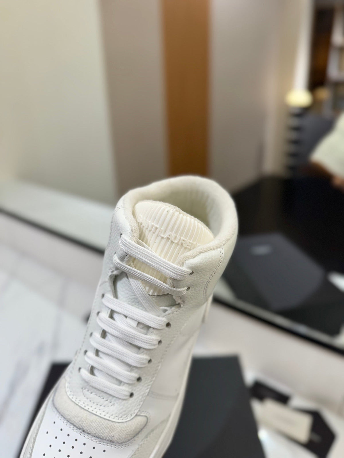 MID-TOP SNEAKERS IN WHITE PERFORATED LAMBSKIN