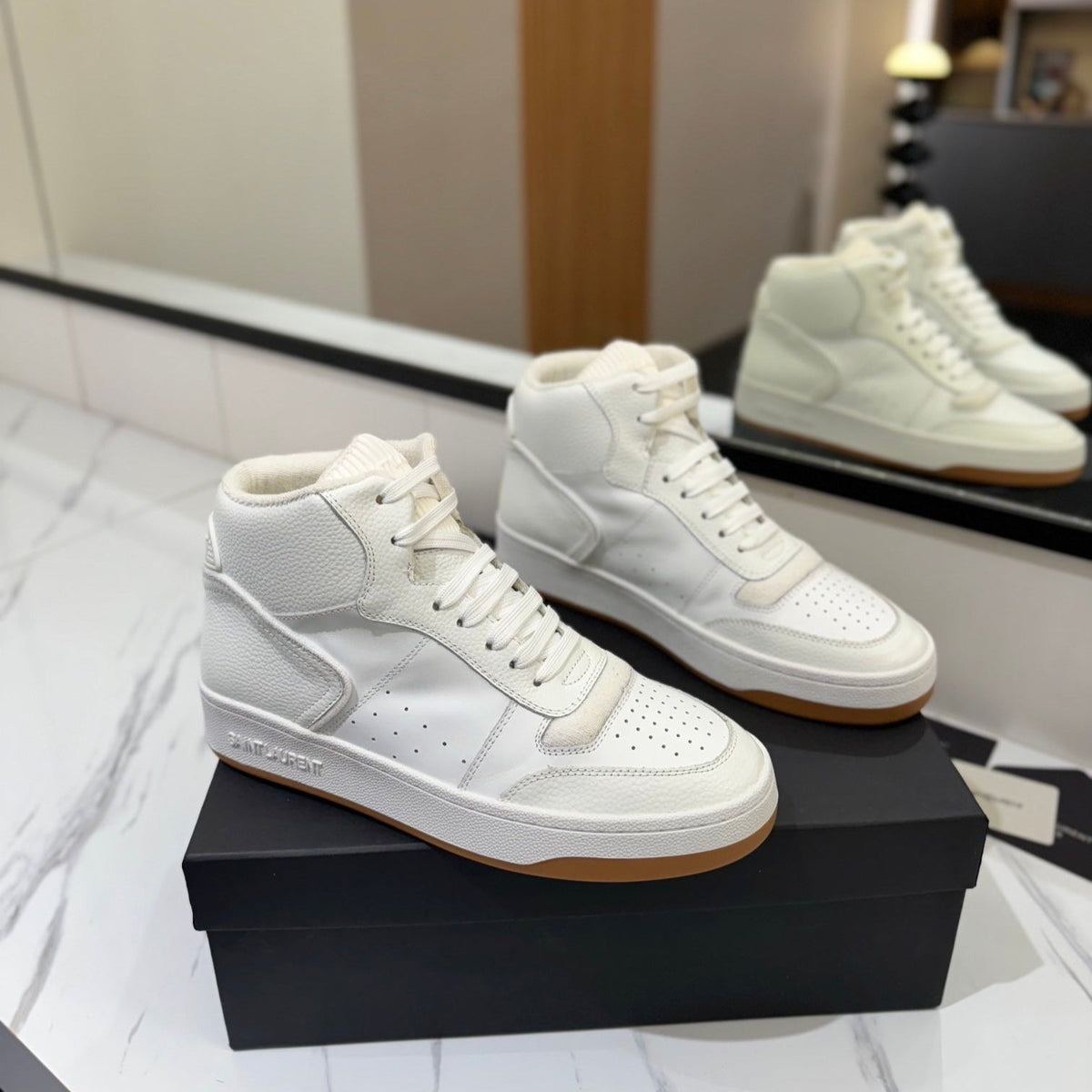 MID-TOP SNEAKERS IN WHITE PERFORATED LAMBSKIN
