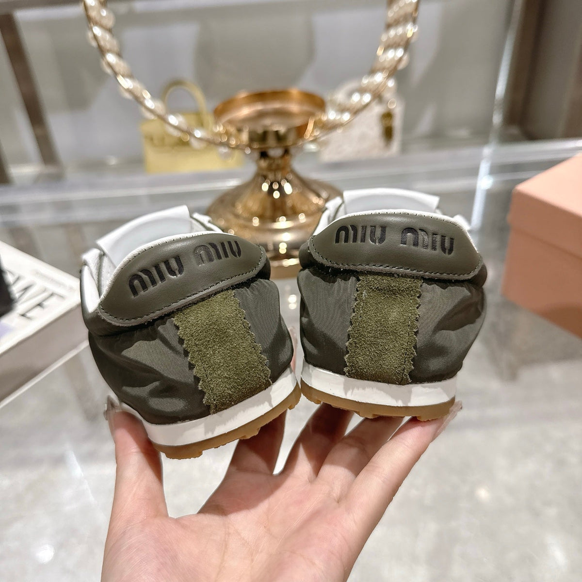 PLUME NAPPA SNEAKERS IN DARK GREEN SUEDE AND CANVAS