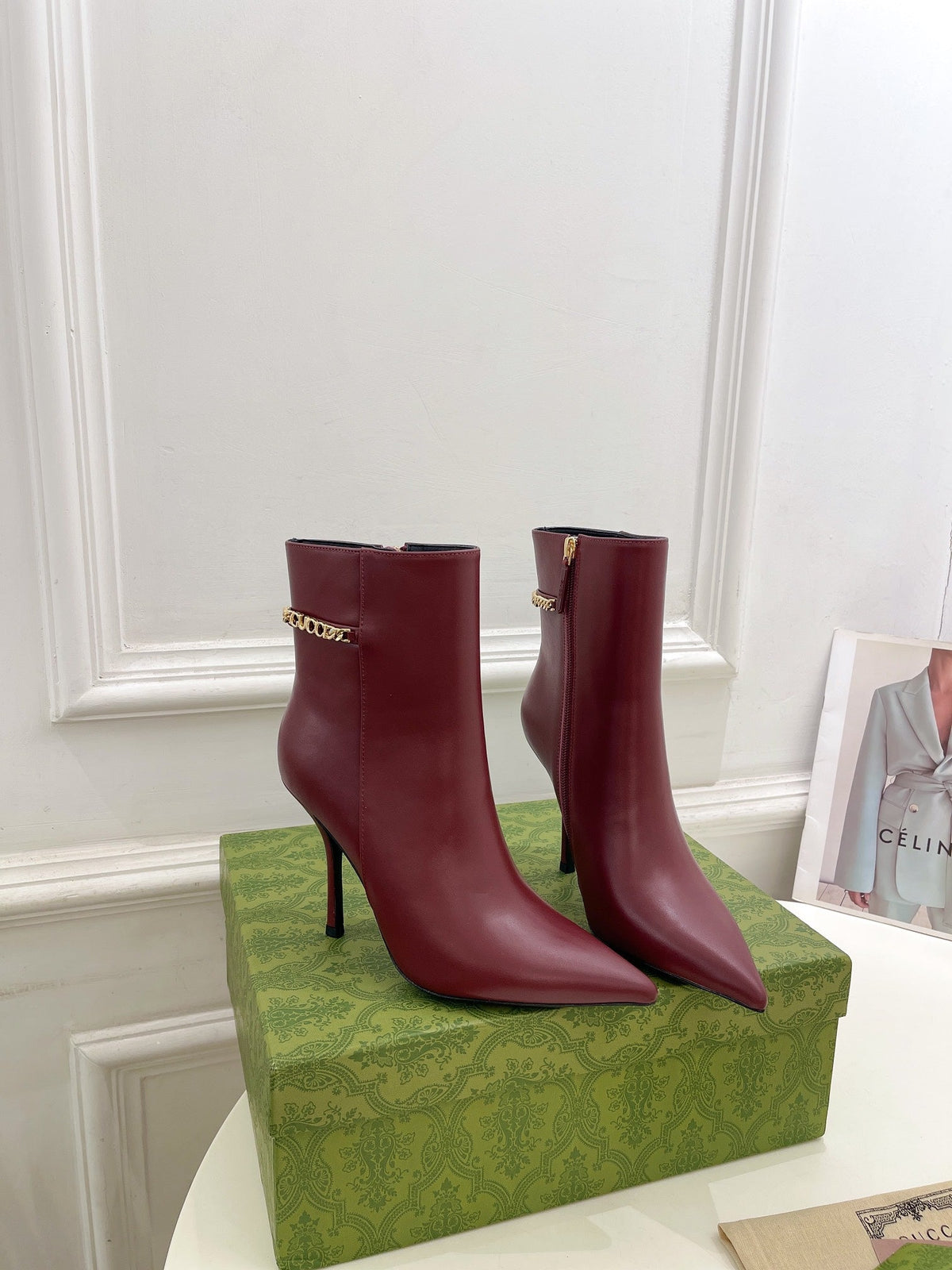 SIGNORIA SHORT BOOTS 10.5CM IN BURGUNDY RED CALFSKIN