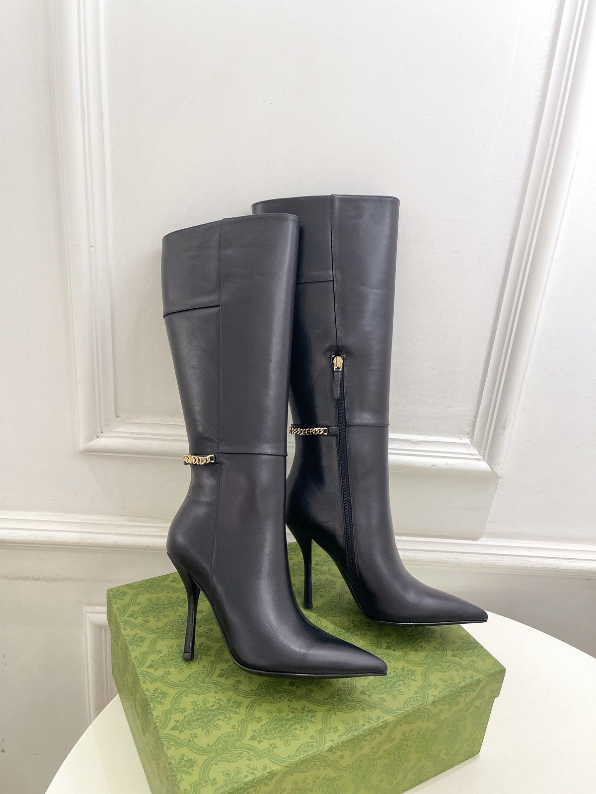 SIGNORIA KNEE BOOTS 10.5CM IN BLACK CALFSKIN