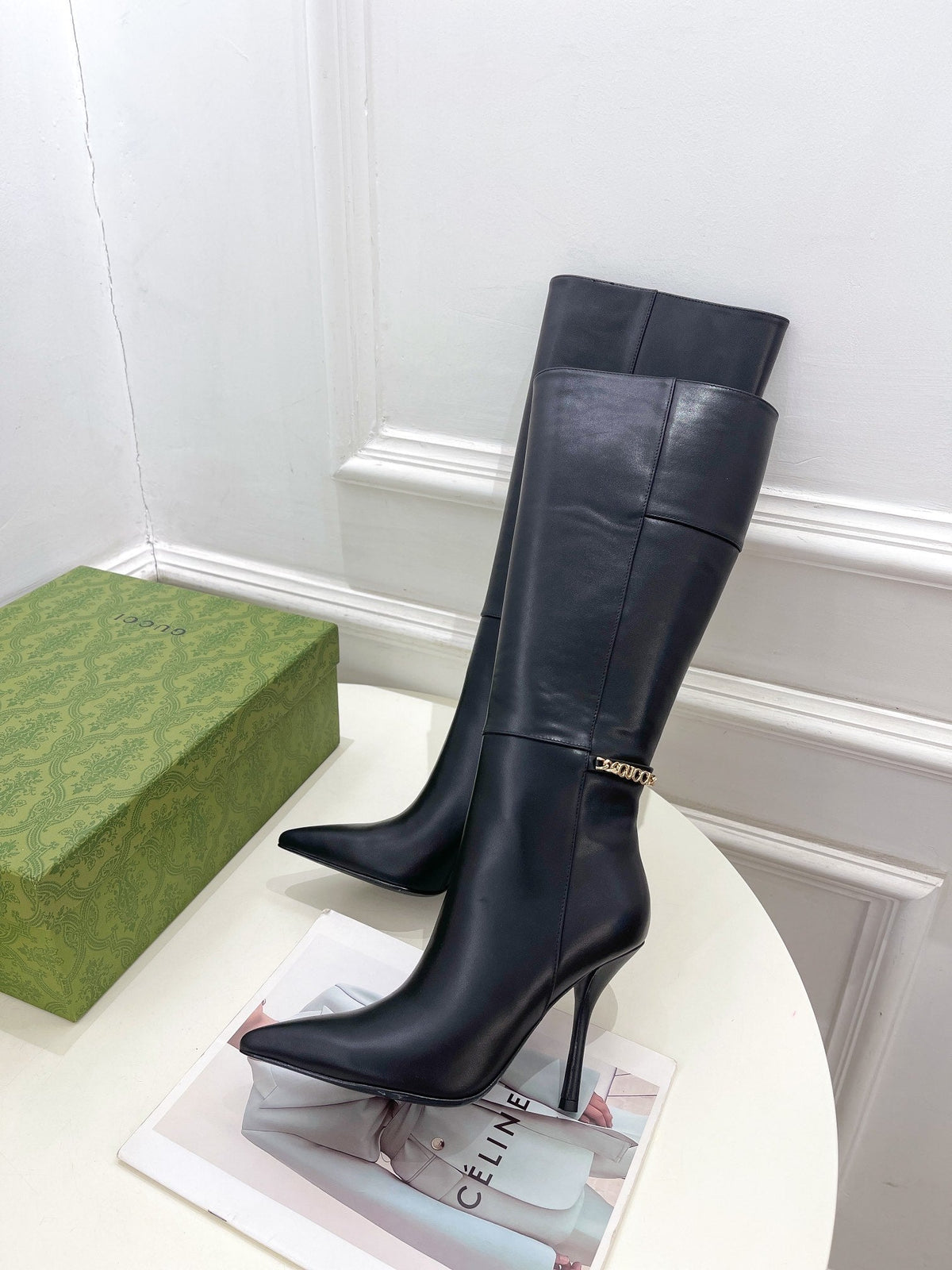 SIGNORIA KNEE BOOTS 10.5CM IN BLACK CALFSKIN