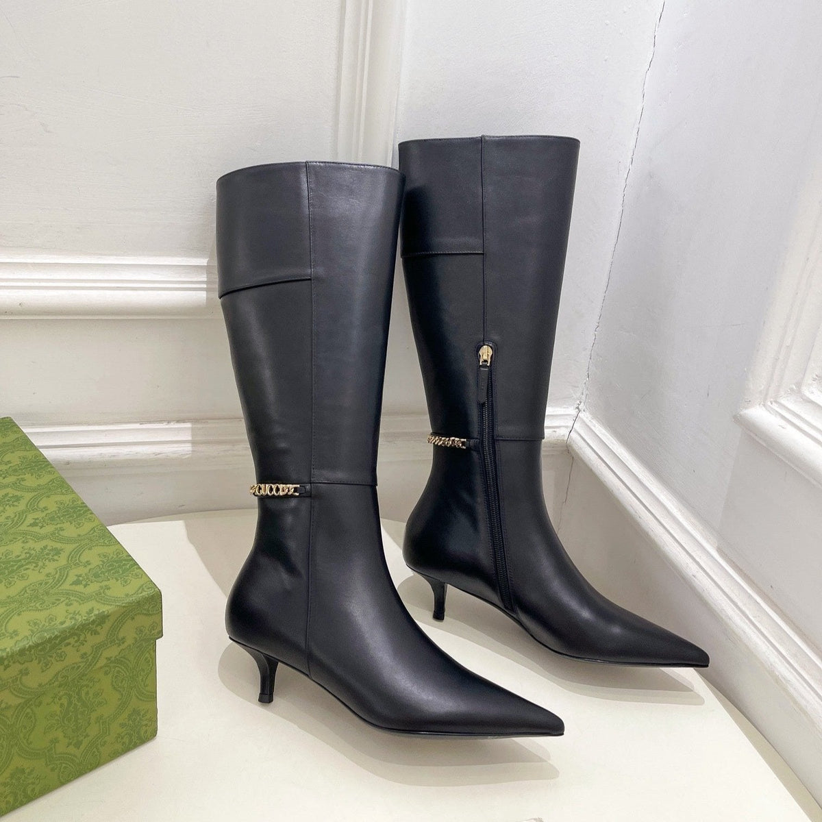 SIGNORIA KNEE BOOTS 4.5CM IN BLACK CALFSKIN
