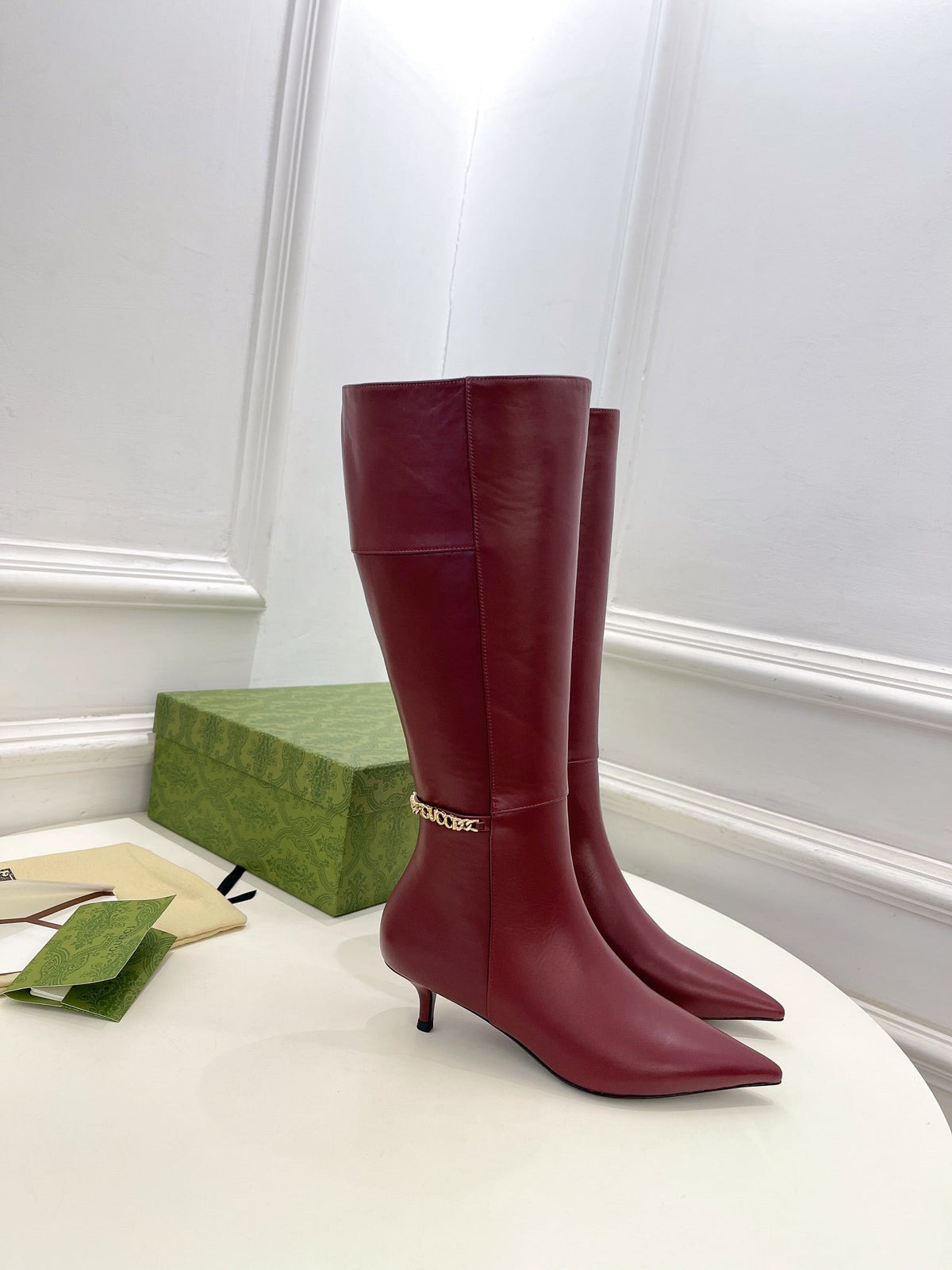 SIGNORIA KNEE BOOTS 4.5CM IN BURGUNDY RED CALFSKIN