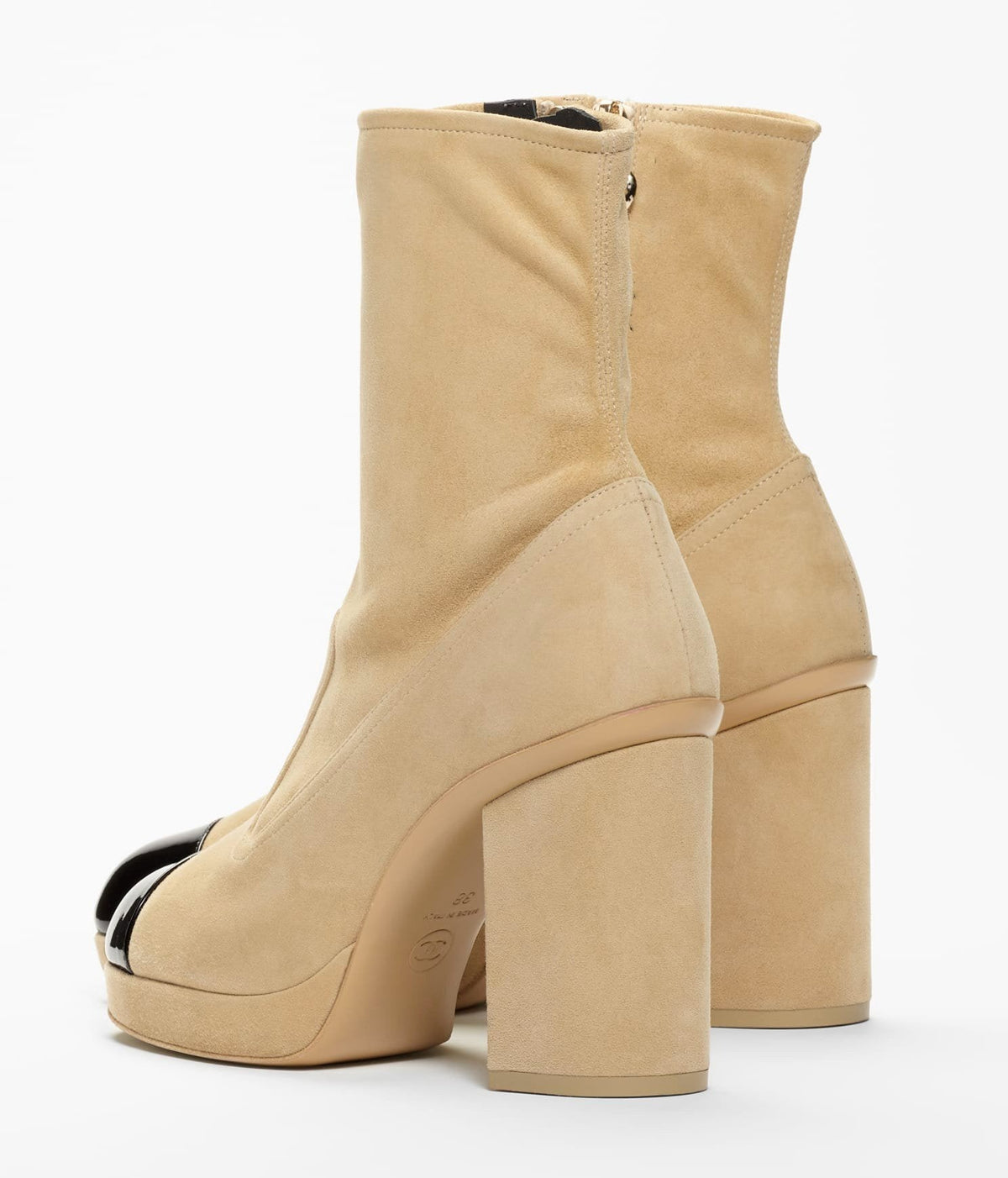 SHORT BOOTS BEIGE BLACK SUEDE KIDSKIN